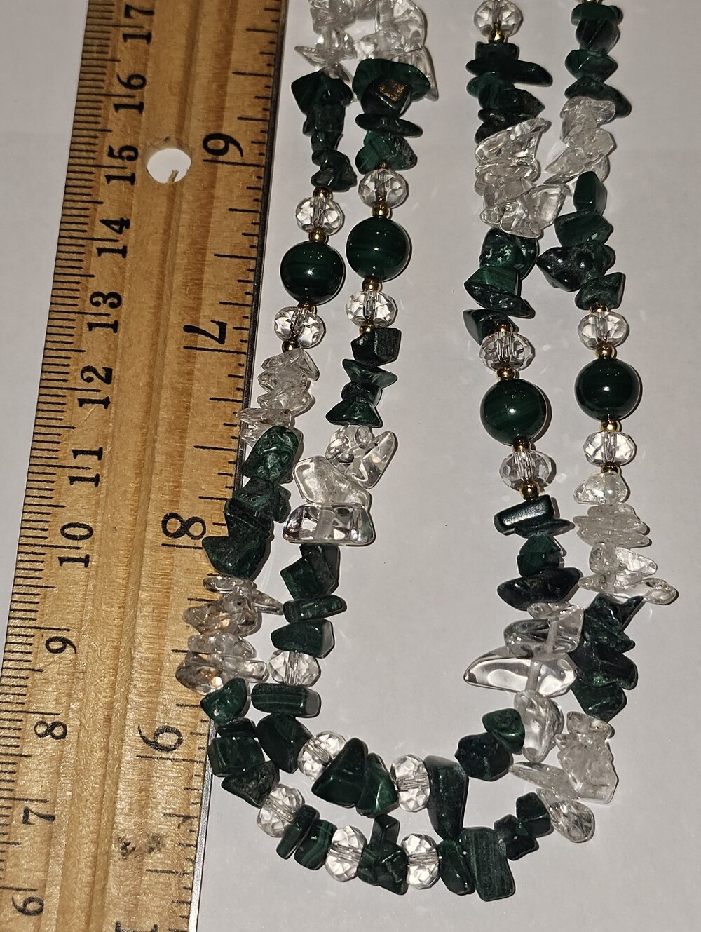 Authentic Vintage St. John Signed "SJ" Dual Strand Malachite & Crystal Necklace